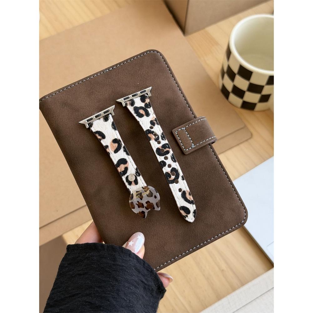 Leopard Print Genuine Leather Strap for Apple Watch, Fits Ultra 2, 49/46/45/42/40mm, Leather Wristband for iWatch Series 11 / 10 / 9 / 8 / 7 / 6/ 5/SE