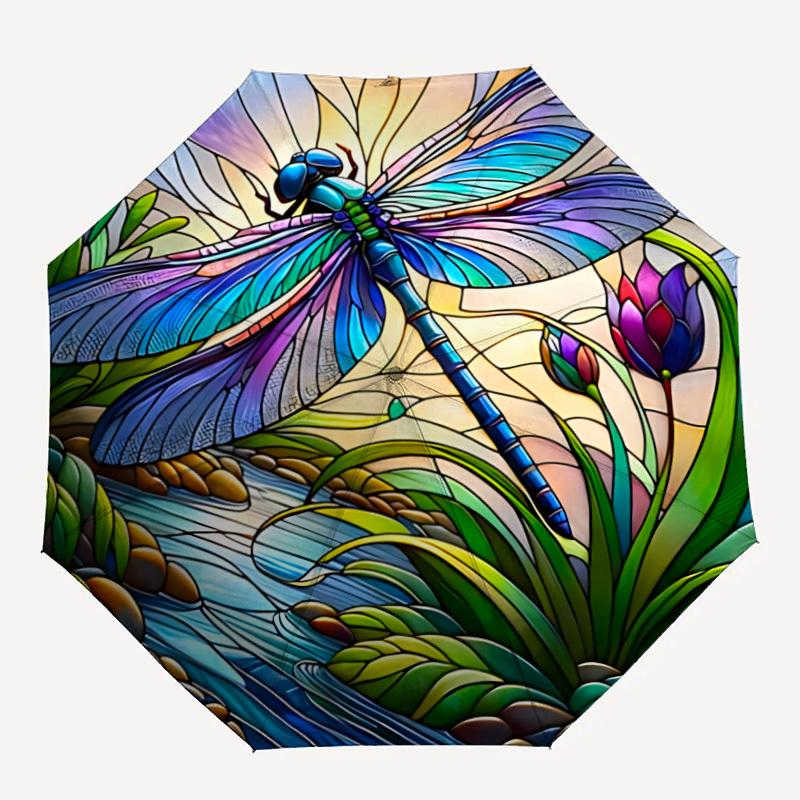 

1pc Dragonfly Pond Automatic Folding Umbrella - 8-Rib Compact Travel Umbrella Durable & Portable for Outdoor Use, Perfect Gift for Birthdays167