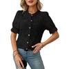 Mote for kvinner Ensfarget Rund hals Blonder Kortermet Casual Knappeskjorte Topp