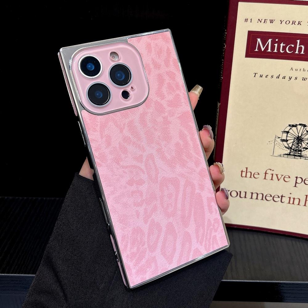 

Роскошный бронированный чехол с леопардовым узором и покрытием для iPhone 16 15 14 13 Pro Max 16Pro, кристальная линза, HD-стекло, ударопрочная, стильная задняя крышка iPhone 16 Pro Max розовый