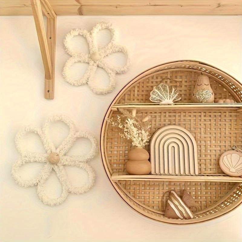 2 ks Bohémská nástěnná dekorace s květem sedmikrásky, Tkaná dekorativní zeď s květem sedmikrásky, Bohémská dekorace do dětského pokoje se sedmikráskou, Tkaná nástěnná dekorace s květem sedmikrásky