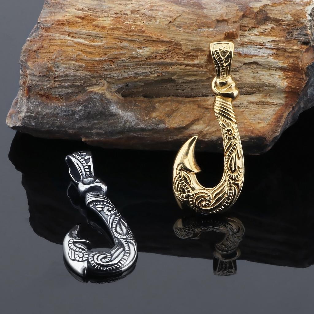 Retro Fish Hook Titanium Steel Pendant For Men, Personalized Stainless Steel Ocean Fish Hook Necklace With Jewelry