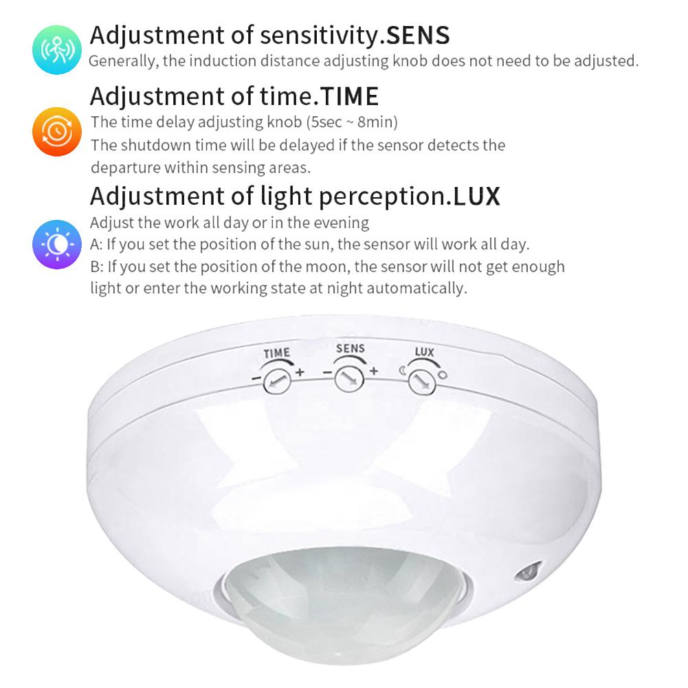 Ceiling Mount PIR Motion Sensor Switch with High Sensitivity Detection Energy saving Design and Wide Voltage Range