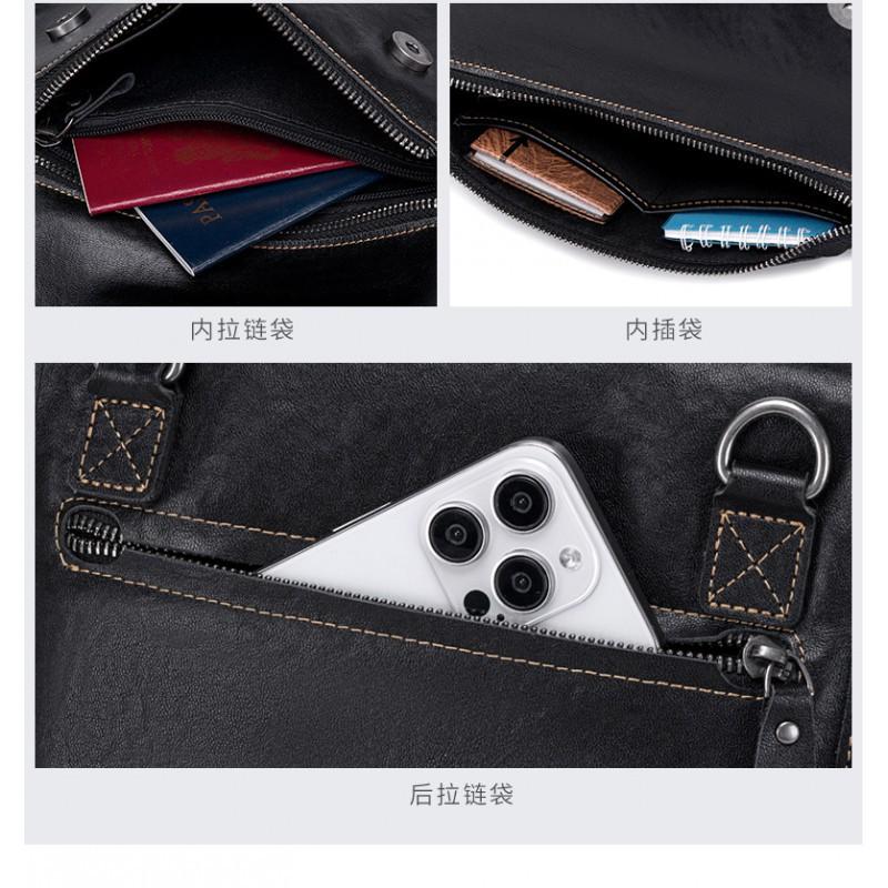 Genuine Leather Briefcase Business Commuting Top Layer Cowhide File Bag Casual Single Shoulder Handbag Large Capacity