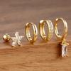 4PCS Exquisite Stainless Steel Flower Square Earrings Set for Women Gold Plated Huggie Dangle Earring Piercing Jewelry aretes