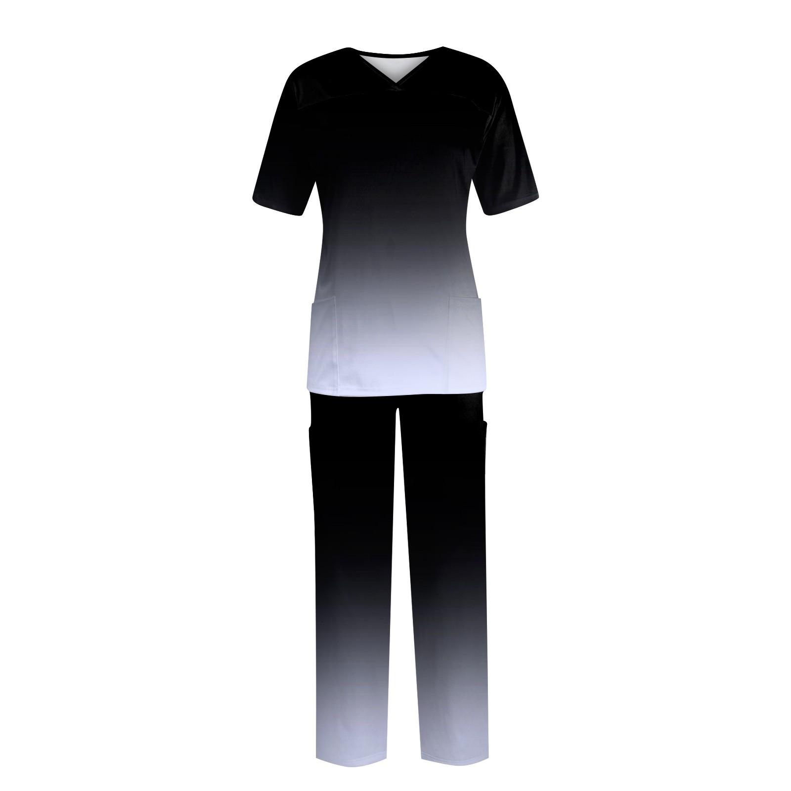 

Женский топ с коротким рукавом и v-образным вырезом + брюки, рабочий комплект, свободные повседневные футболки с короткими рукавами, топ и длинные брюки, спортивный костюм XXXL чёрный