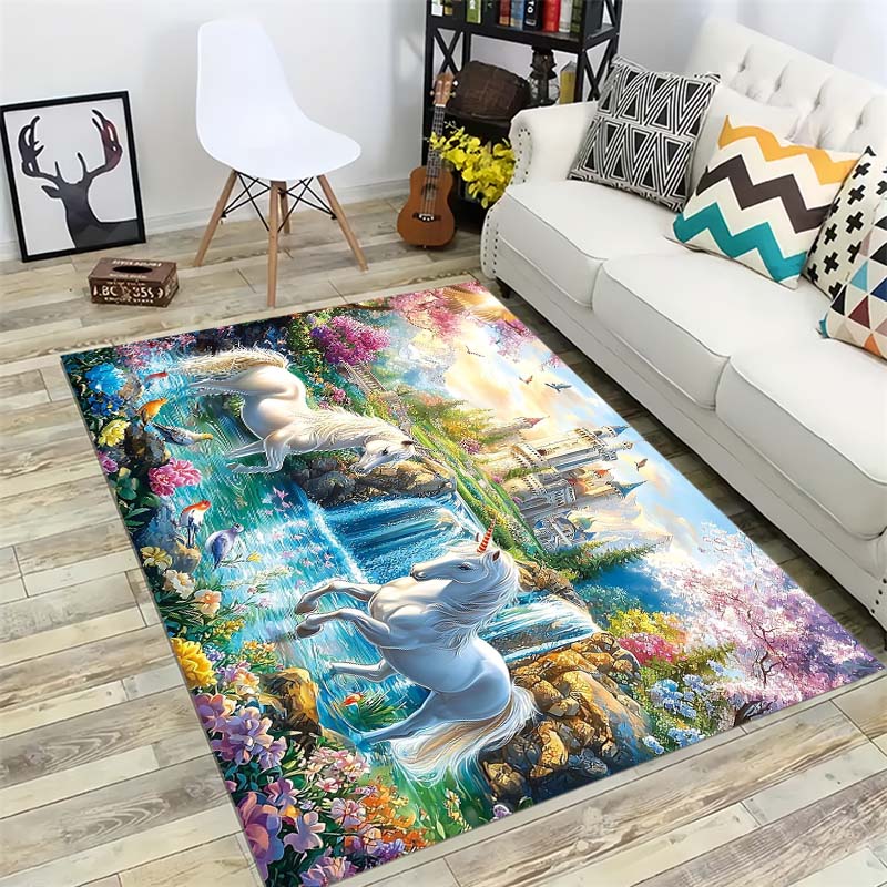 Cartoon Mushroom Elf Area Rug, Cute Fungi Floor Mat