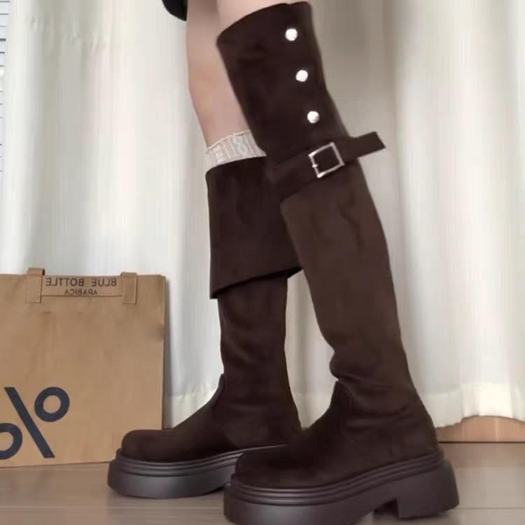 Fashion tribe two wear folded thick-soled boots children's new thick-heeled knee knight boots in autumn and winter 2025