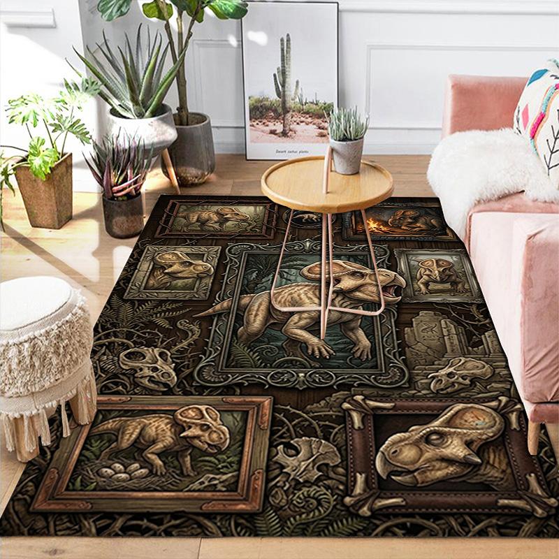 Prehistoric Dinosaur Collection Pattern Rug Floor Mat for Living Room or Bedroom Soft and Comfortable Carpet a Gift for Birthday and Holiday.