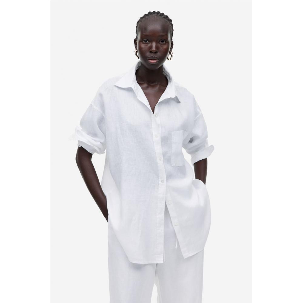 

Льняная рубашка оверсайз H&M Белая