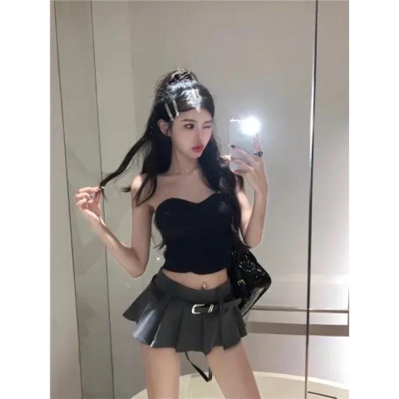 High-Waisted Pleated A-Line Mini Skirt with Belt for Petite Women - Versatile Summer Style