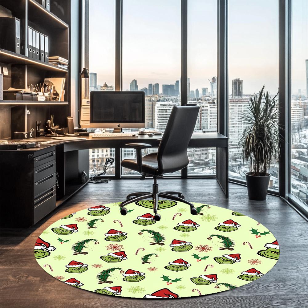 Grinch Printed Round Rug Carpet Chair Rug Area Rug Entryway Doormats,for Office Chair Living Room Bedroom Kitchen Room.
