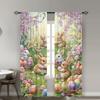 2PCS Multicolor Easter Bunny Floral And Egg Hunt Pattern Curtains Rod Pocket Design For Bedroom And Living Room