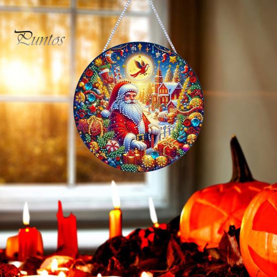 Vánoční přívěsek z drahokamu Závěsný Santa Sněhulák Ozdoba na strom DIY Oboustranné umění z drahokamu na stěnu Dveře Okno Dekorace krbu