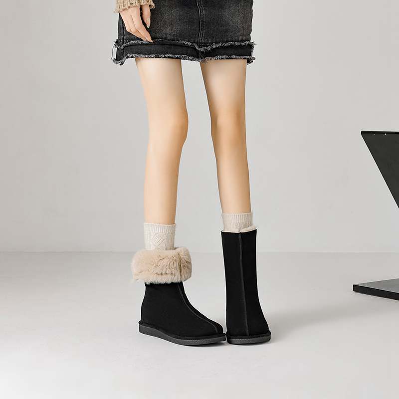 Krazing Pot Cow Suede Nubuck Fur Winter Shoes Snow Boots Women Slip on Keep Warm Lace Up European Design Ankle Boots