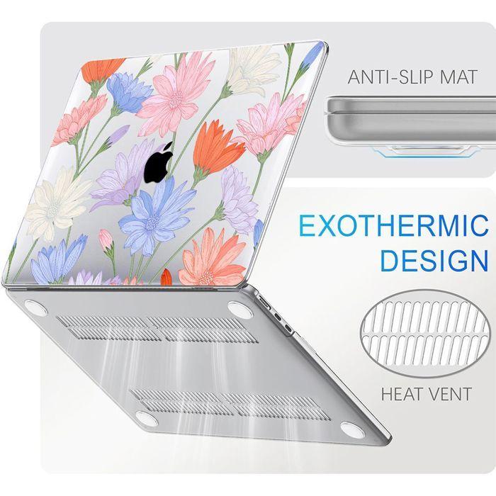 Coque pour MacBook Air 15 Pouces M4 M3 M2 2025 2024 2023, Protection Rigide Ultra Légère Antidérapante Motif Fleurs