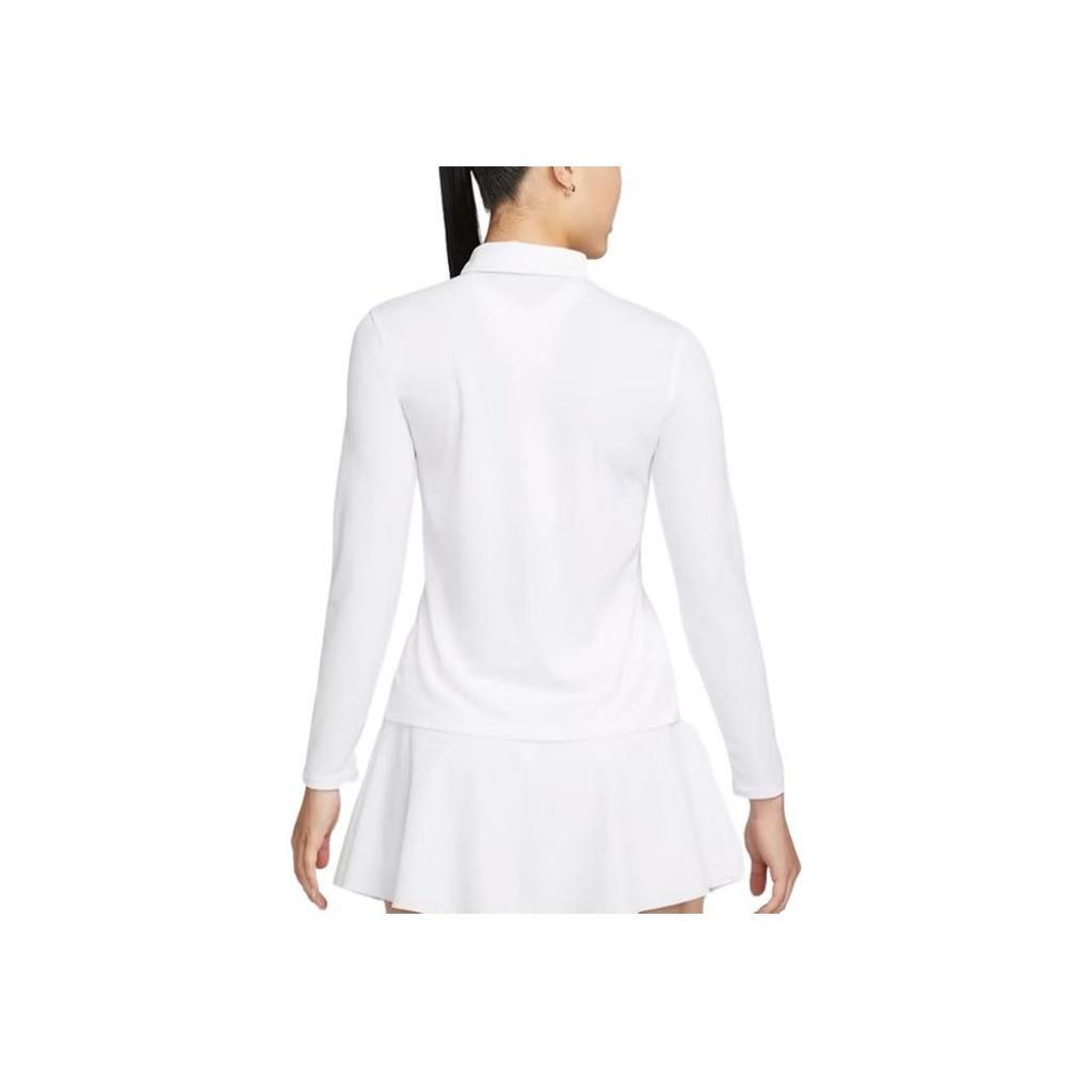 Nike Dri-FIT Victory Solid Logo Print Long Sleeve Polo Shirt Women Tops White DH2317-100