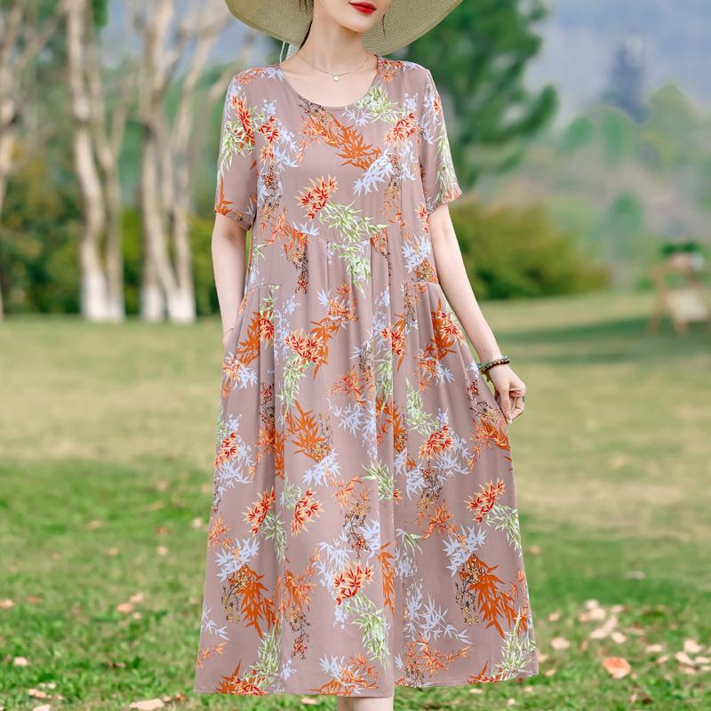 Summer Casual Women's Dresses Vintage Clothes Plus Size Short Sleeve Elegant Long Dress