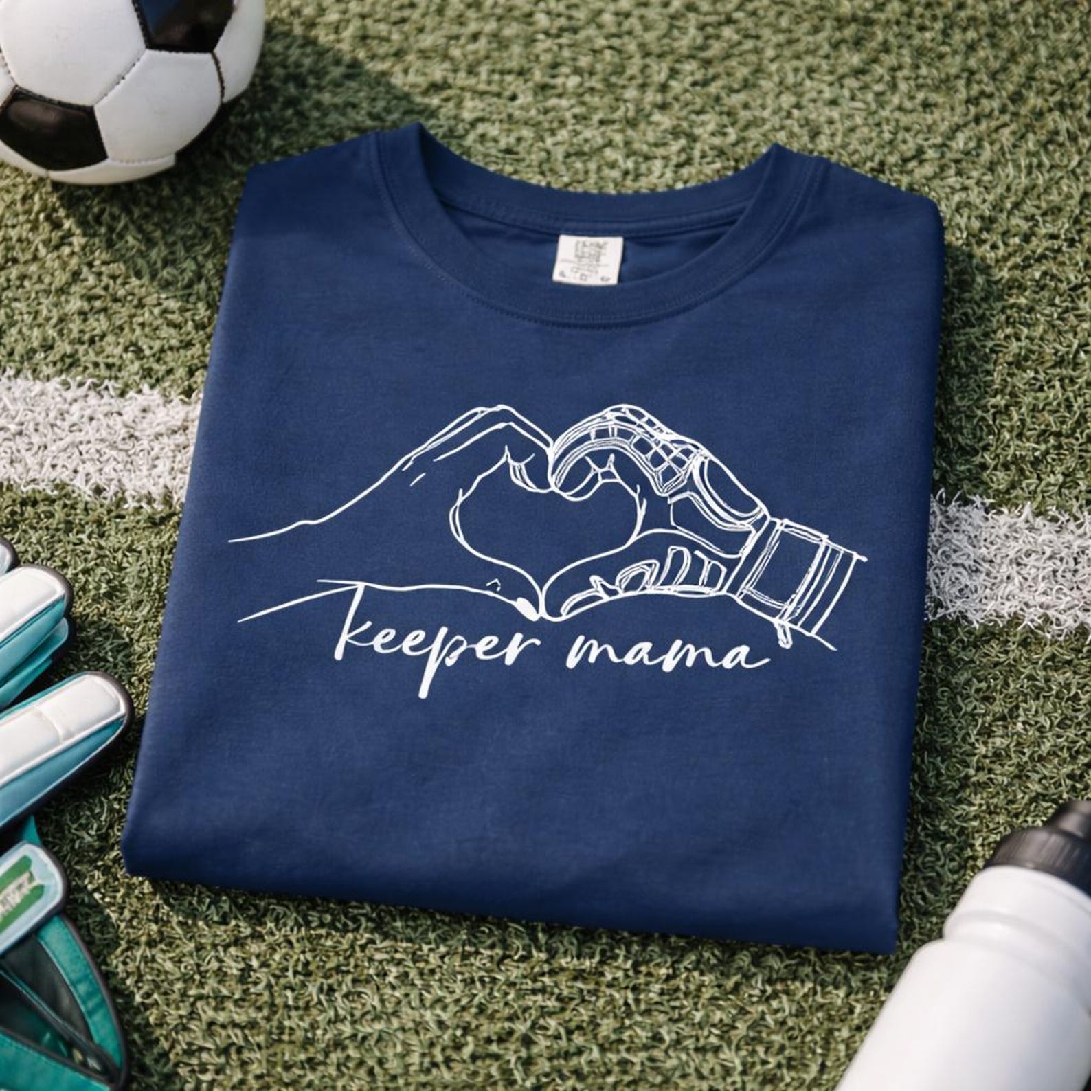 Keeper Mama Heart Hands T-shirt | Goalie Mom Shirt 2XL