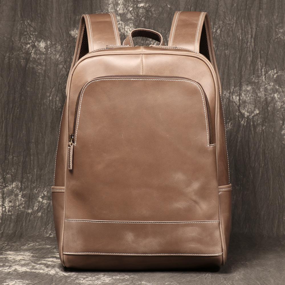 Retro Men S Crazy Horse Leather Backpack Leather Travel Backpack Large Capacity Cowhide Computer Bag хаки