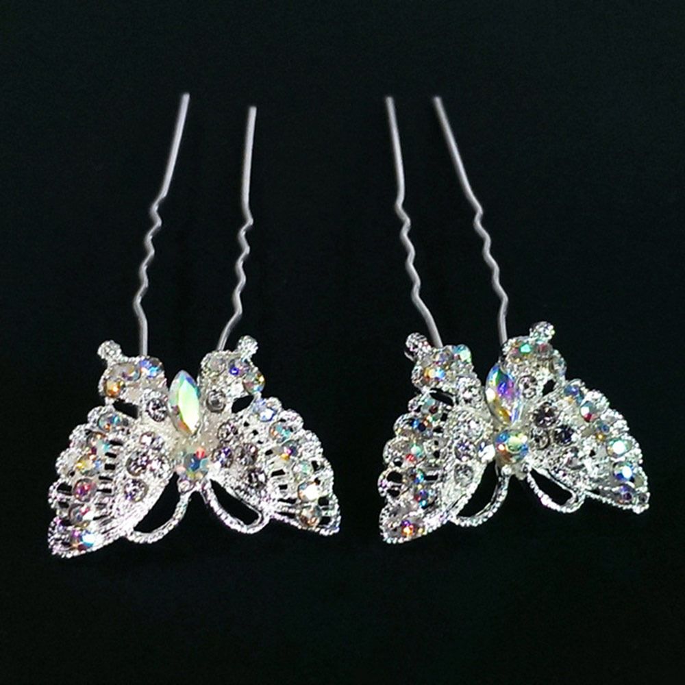 5Pcs Fashion Bridal U-shaped Rhinestone Pearl Flower Hairpin Metal Hair Barrette Rhinestone Hair Clip Crystal Flower Hair Fork