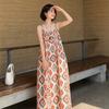French Retro Temperament Printed Suspender Skirt Seaside Vacation Beach Skirt Fashion Sleeveless Loose and Thin Dress
