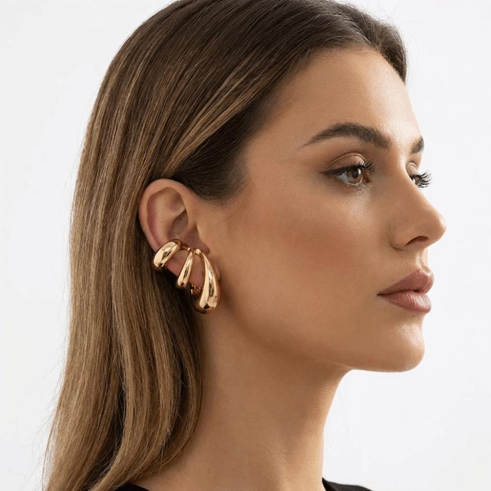 Wassertropfen Mehrschichtig Hohl Ohrclips Gold Ohr Manschette Schmuck Vintage Fake Piercing Ohrringe Damen