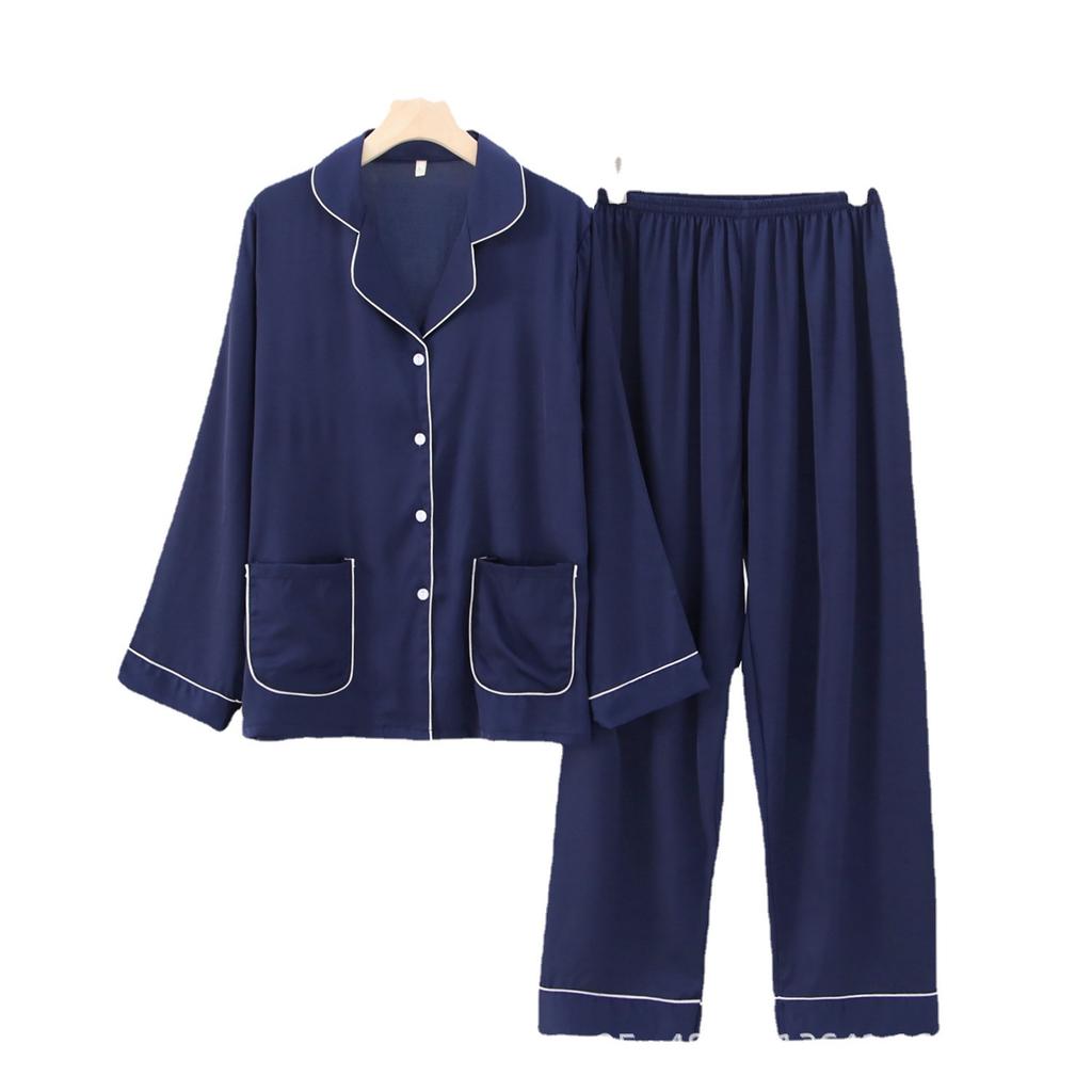 Wedding solid color pajamas cover long-sleeved air-conditioning clothes women's cardigan homewear casual double pocket set Korean version of premium