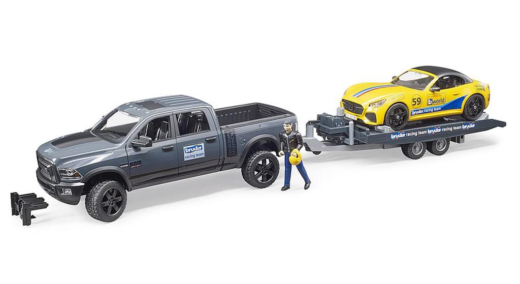 Bruder 02504 RAM 2500 Power Wagon and Roadster Racing Team, Yellow and Blue
