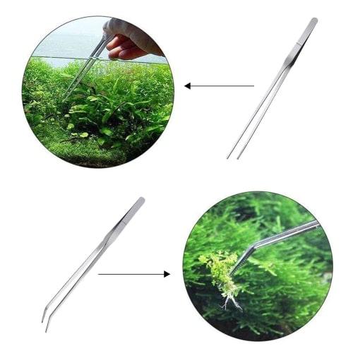 EDu Long Aquatic Plant Tweezers for Aquariums, Aquatic Plants, and Reptiles, 27cm Stainless Steel (Bent Tip, SUS430)