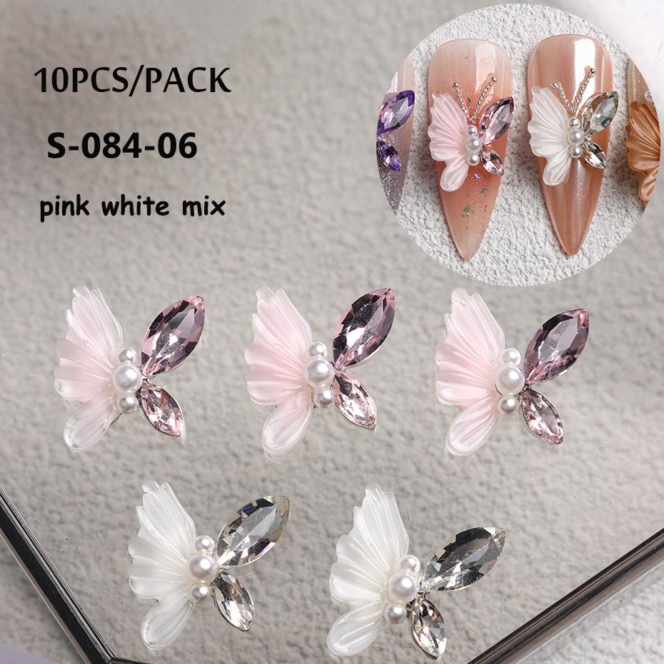 Aurora Butterfly 3D Nail Art Decoration Jewelry Hollow Heart Pearl Flower Mixed Size Irregular Nail Beads Manicure Accessories