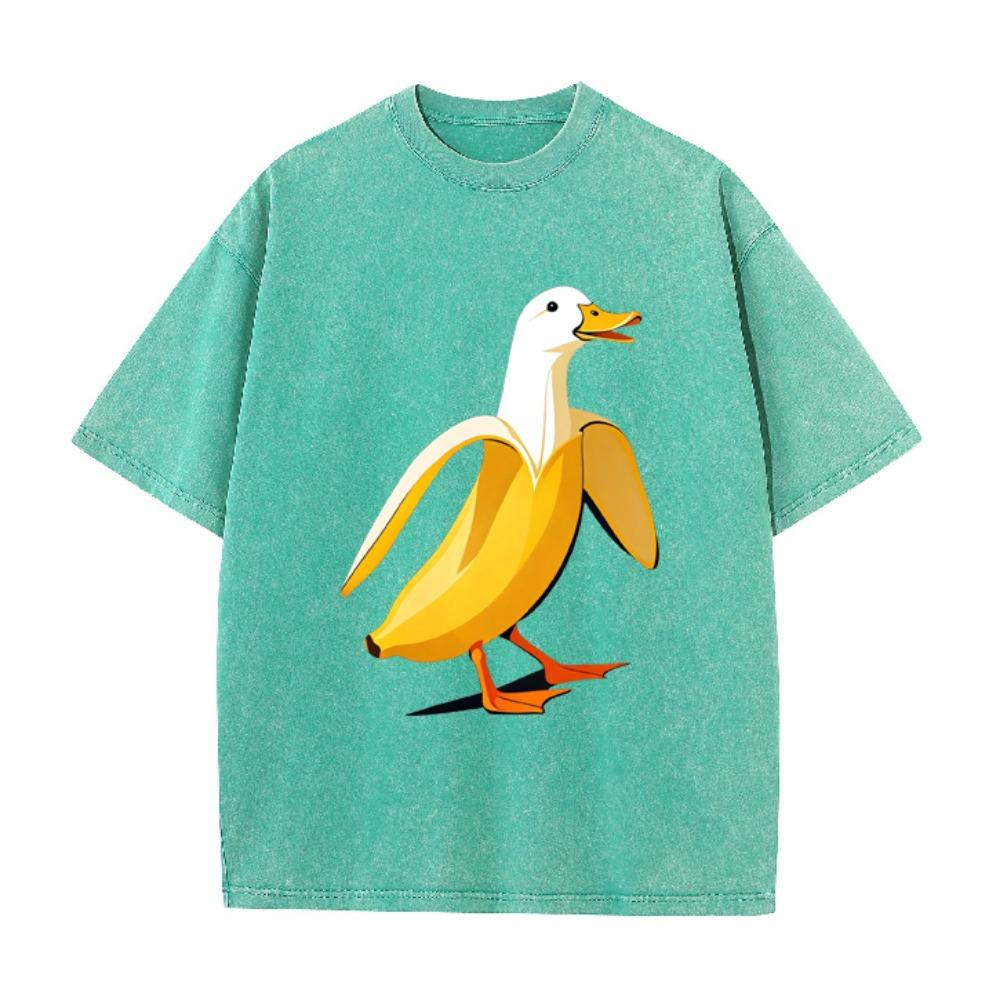Banana Duck Print Unisex T-Shirt Retro O-Neck Summer Cotton Short Sleeve Tee Casual Loose Streetwear Tops