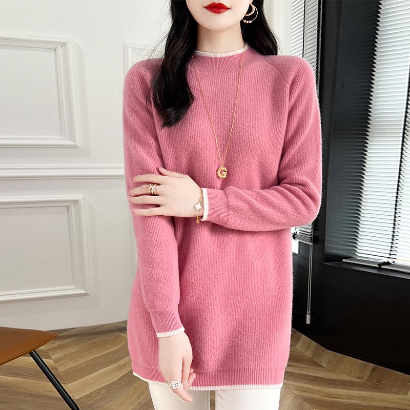 2024 Women's Mid-Length Wool Sweater Dress – Warm Half-High Collar, Hip-Hugging Knit, Perfect Inner Layer for Coats