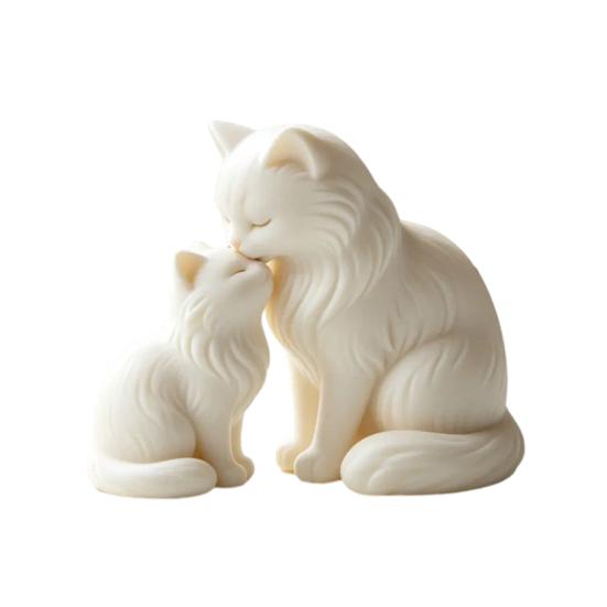 Cute Cat Figurine Mother 3D Printed Sculpture Cat And Kitten Collectible Cat Statue