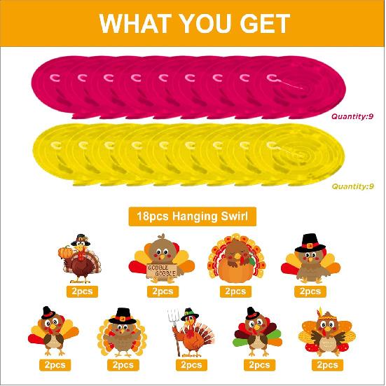 36Pcs DIY Thanksgiving Decorations Hanging Swirls Thanksgiving Turkey Ceiling Swirls for Indoor Home Party Decor