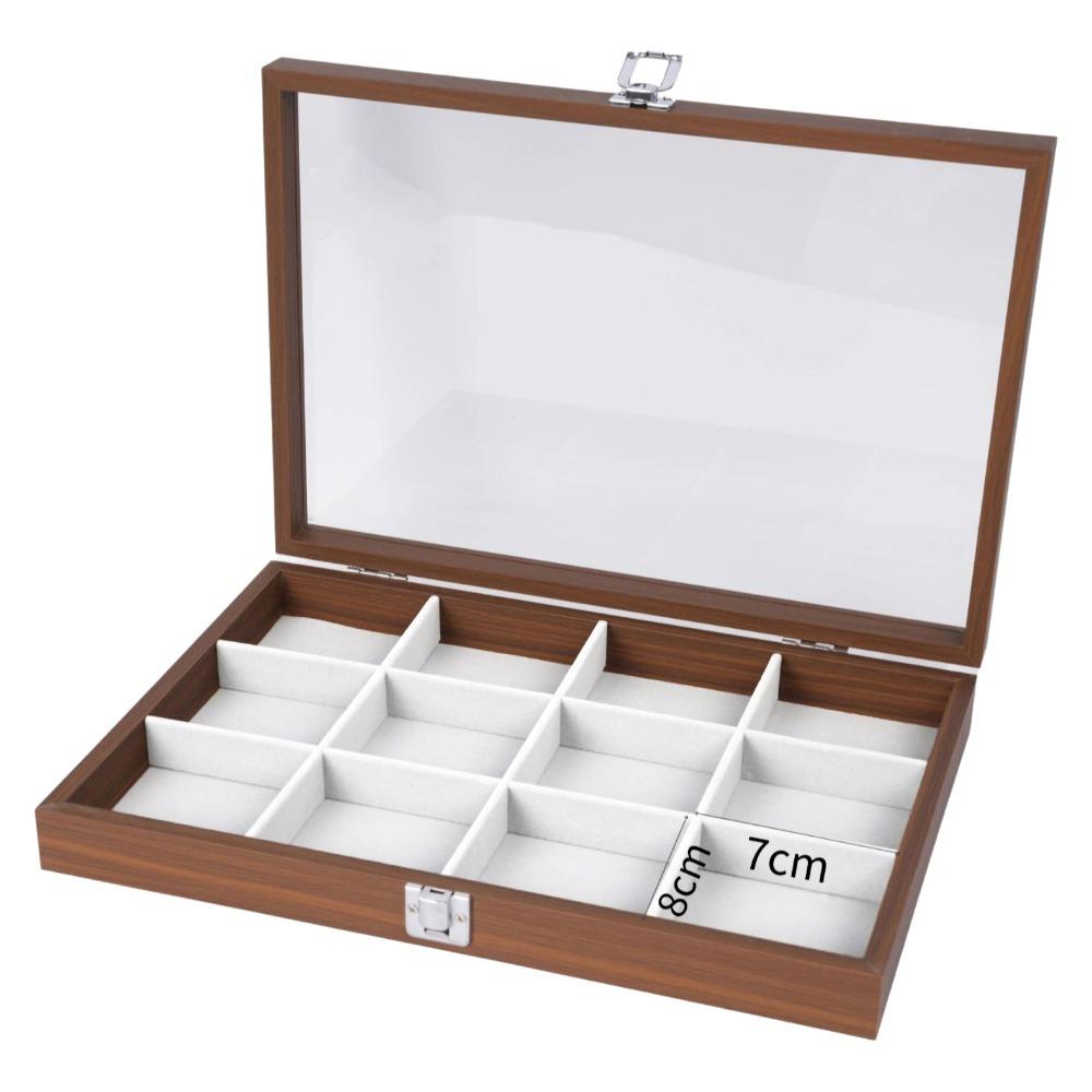 Retro Sunglasses Display Holder Rectangle Watch Display Tray Jewelry Box  Earring Storage 12 Grids