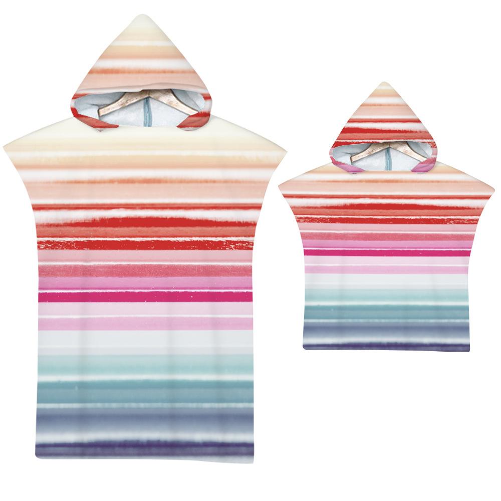 Stripe Hooded Cloak Pink Quick Dry Large Beach Bath Towel Microfiber Wetsuit Adult Child Parent-Child Changing Poncho Bathrobe