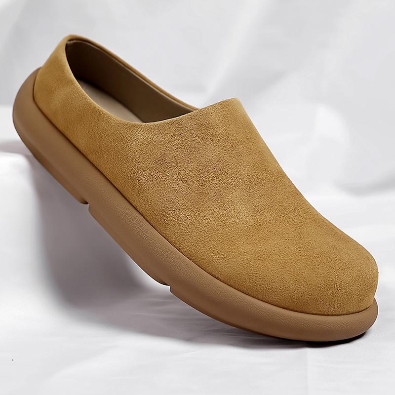 British Style Casual Leather Thick Bottom Slippers Homes In Indoor Slipper Flat Designer Non-Slip Casual Half Drag Shoes