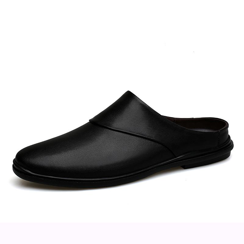 Fashion Casual Shoes Breathable Male Flats Genuine Leather Mules Shoes Men Half Shoes Man Luxury Brand Slippers Male Classic Loafers