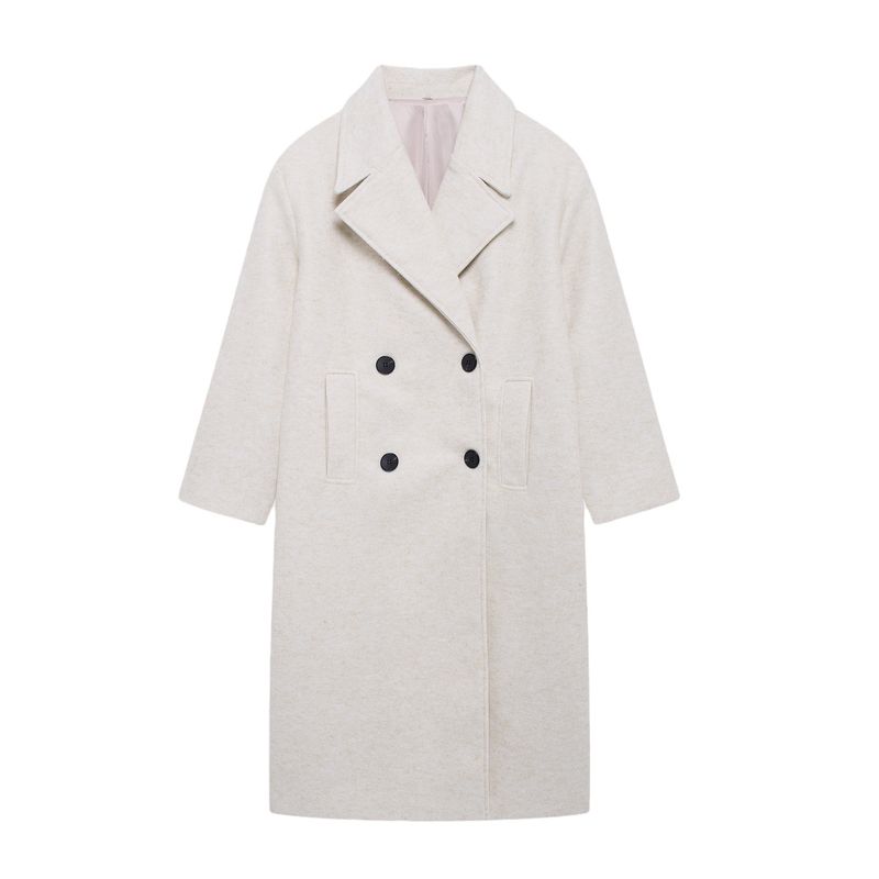 Kaslead New Arrival Women's Clothing Fashion Style Fashion Minimalist Elegant Decorated Row Button Lapel Long Woolen Coat