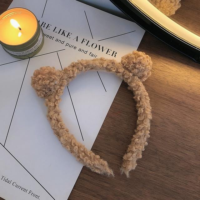 Wool Lamb Hair Band for Women Bear Ears Headband Korean Cute Ins Wide-Brim Candy-Colored Headband Female Hair Accessories