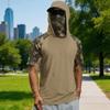 T-shirt estiva da uomo a maniche corte con gradiente mimetico ad asciugatura rapida, abbigliamento da sole, pesca, fitness, sport, maglietta con cappuccio a maniche corte