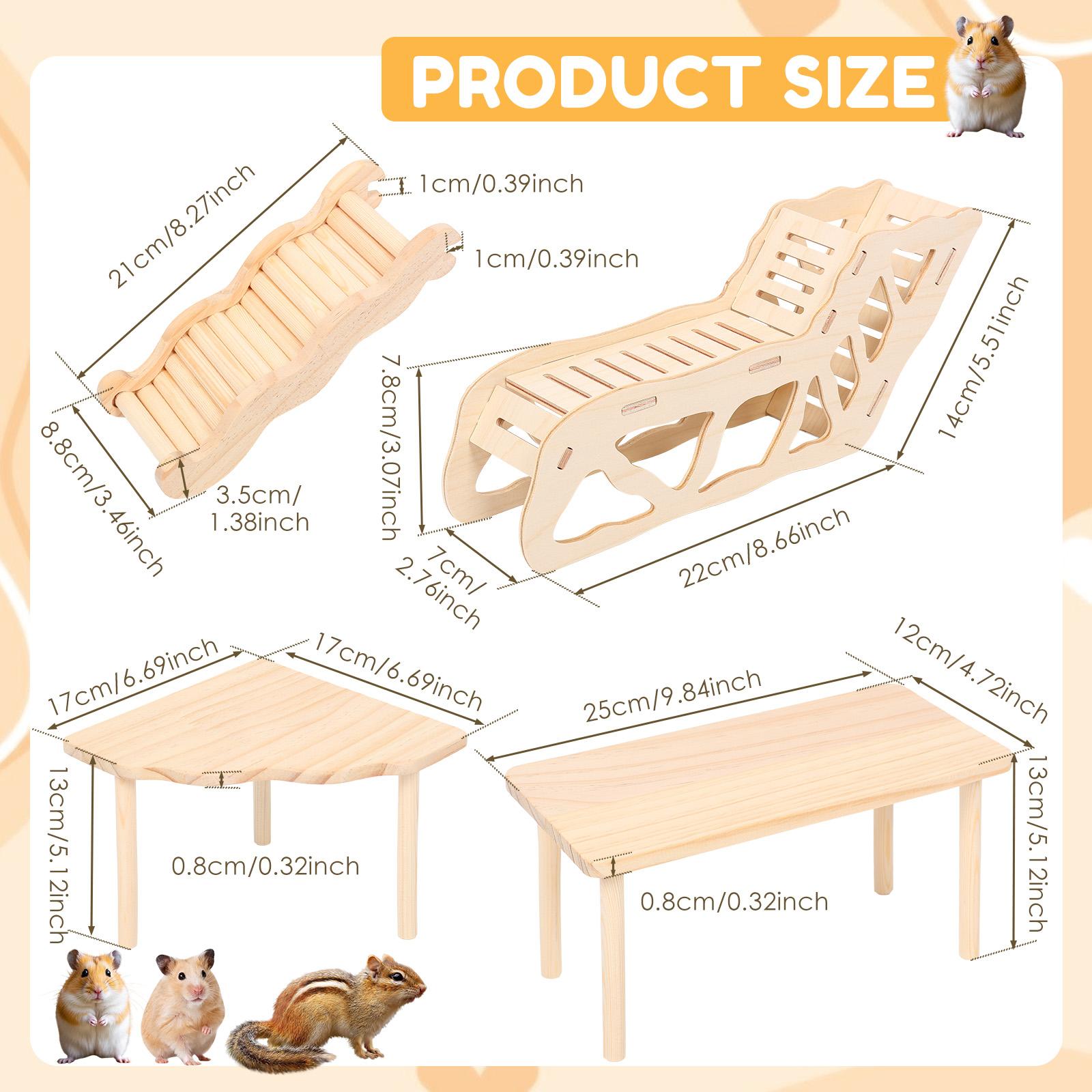 

4Pcs Hamster Platform Natural Wood Hamster Climbing Toy with Ramp Tunnel Shelter Small Pet Resting Area Hamster Cage Accessories