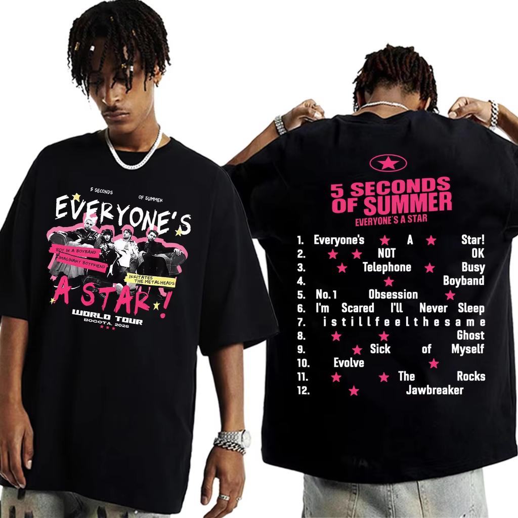 Summer Hot Sale Band 5 Seconds Of Summer Everyones A Star 2026 World Tour T Shirts Unisex Harajuku Hip Hop Streetwear T Shirt