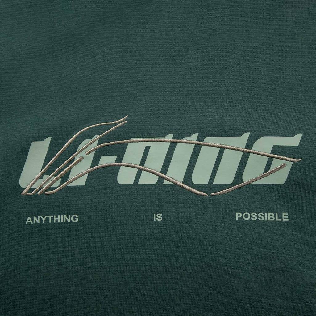 Li Ning Sports Lifestyle Series Fleece Warm Round Neck Letter Loose Sweatshirt Unisex Sweatshirt Forest-Green AWDVC63-1