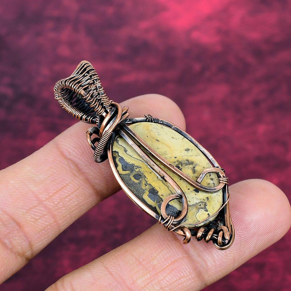 Schalenblende Gemstone Pendant Copper Wire Wrapped Antique Jewelry Gifts For Him