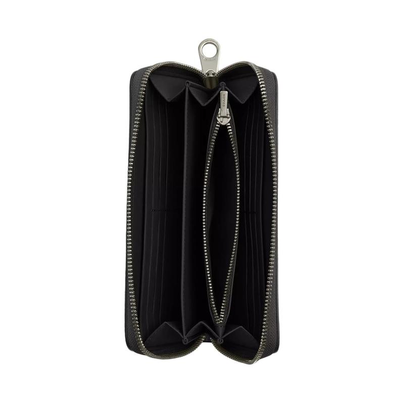 Coach 19 Metal Logo Zip Closure Coated Canvas Wallet Regular Women's Charcoal and Black Charcoal and Black