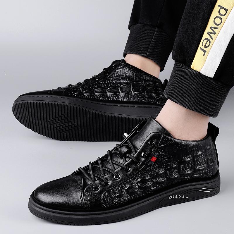 Herrskor Hög Kvalitet Äkta Läder Herr Ankelstövlar Mode Svart Krokodilmönster Herrstövlar Nyaste Designers Lyxiga Skor