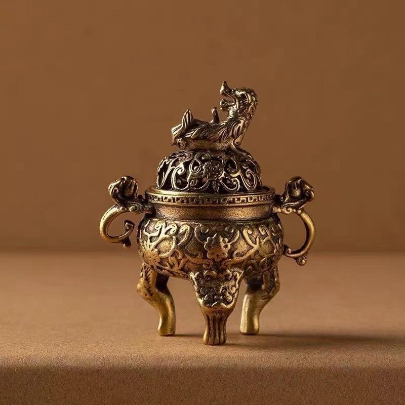 Kirin Feng Shui Incense Burner Ornament Pure Copper Statue Figurine Wealth Brass Decor Chinese Pi Ornament