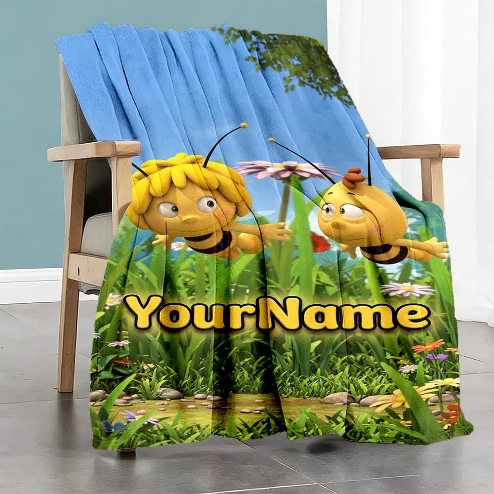 Biene Maja Customize Your Name Blanket Lightweight Personalized Blanket Ultra-Soft Suitable for Living Room Bedding Home Decor Bed